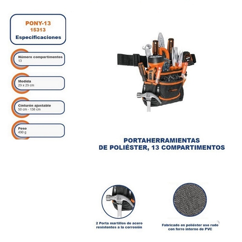 PORTA HERRAMIENTAS CON CINTURON POLIESTER 13 COMARTIMENTOS TRUPER 