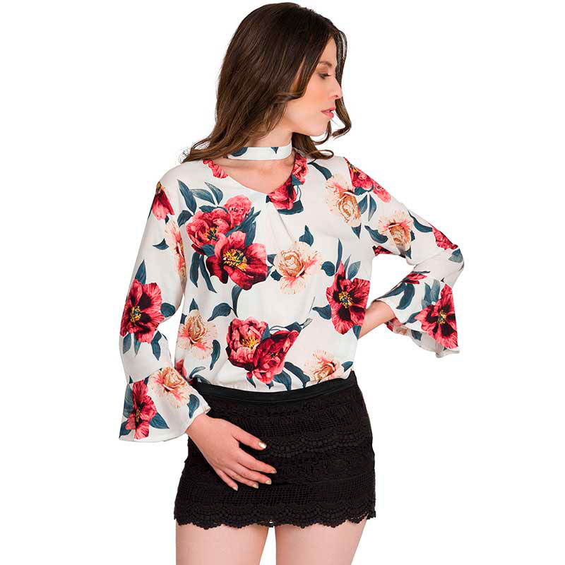 Blusa Moda Mujer Estampado Flores V-728