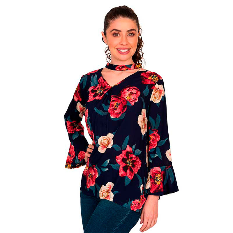Blusa Moda Mujer Estampado Flores V-728
