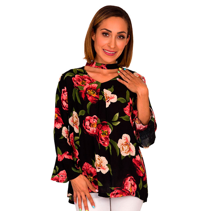 Blusa Moda Mujer Estampado Flores V-728
