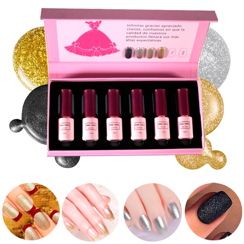 Set De 6 Piezas Esmaltes  Para Uñas Gel Polish Mas Base Y Top Decoracion De Uñas 