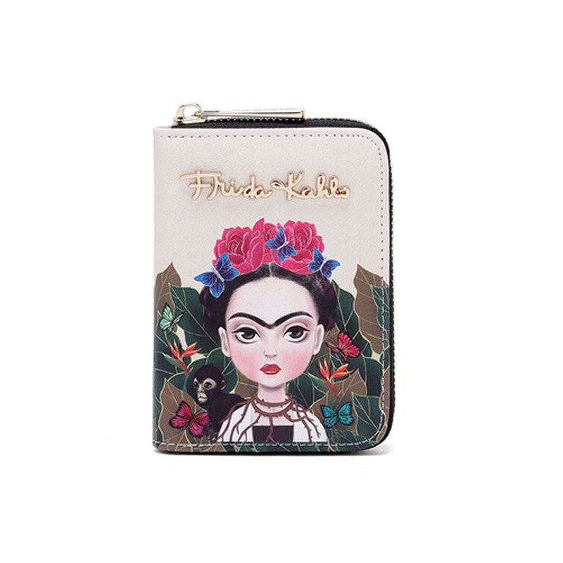 Auténtica Cartera Pequeña Frida Kahlo Cartoon Original FJC925 Negro