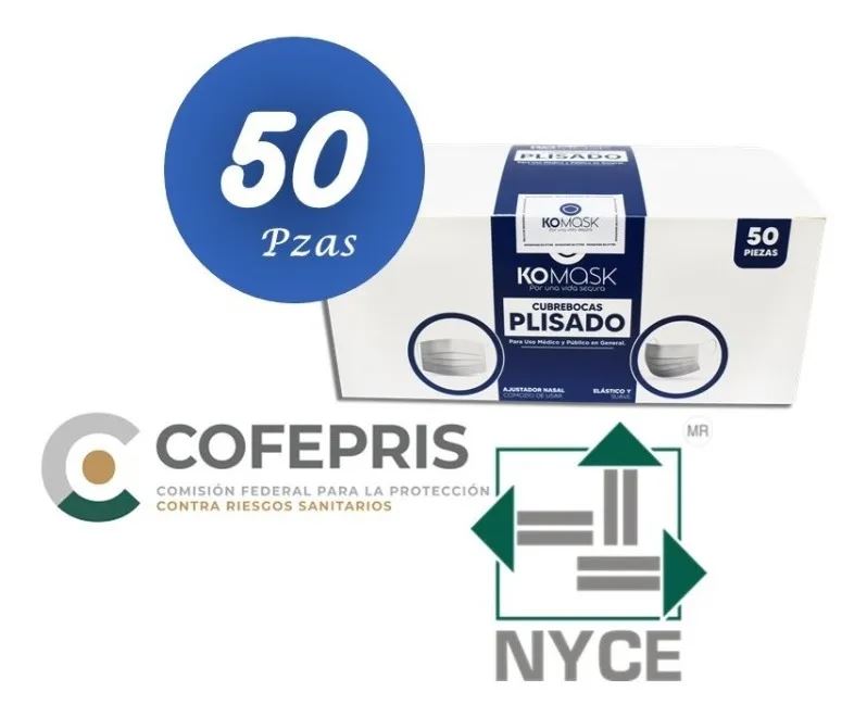 Cubrebocas blanco plisado 50 piezas triple capa uso personal desechable color blanco