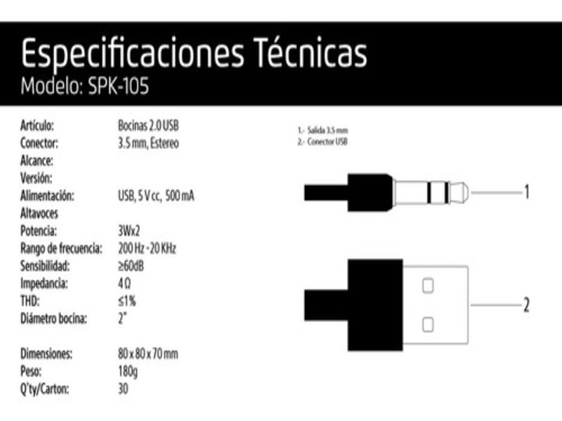 Bocinas Usb Para Computadora Vorago Pc 2.0 Aux 3.5mm Audio Nitido Celulares