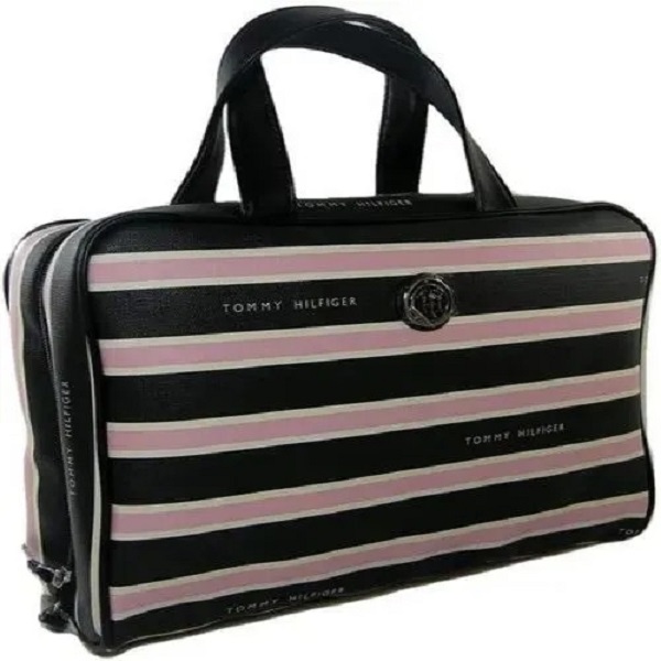  Cosmetiquera Tommy Hilfiger Plegable Diseño Rayas Rosa Negro