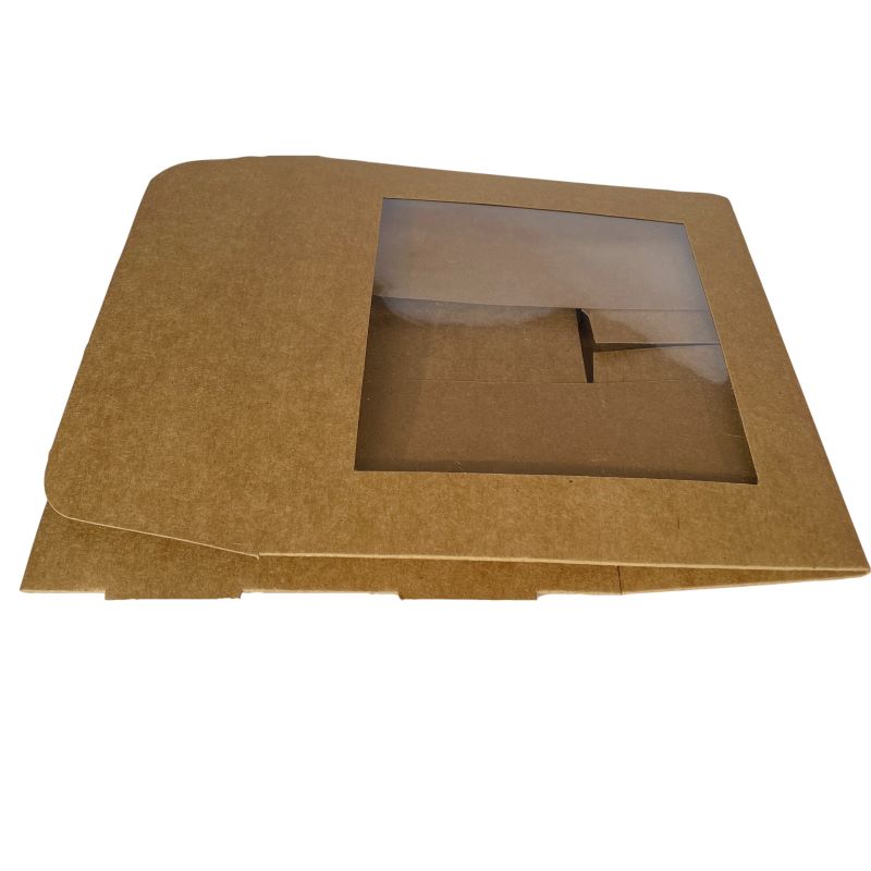 Caja de cartón kraft con ventana, calidad premium, para alimentos, reposteria ó regalos 50 cajas.