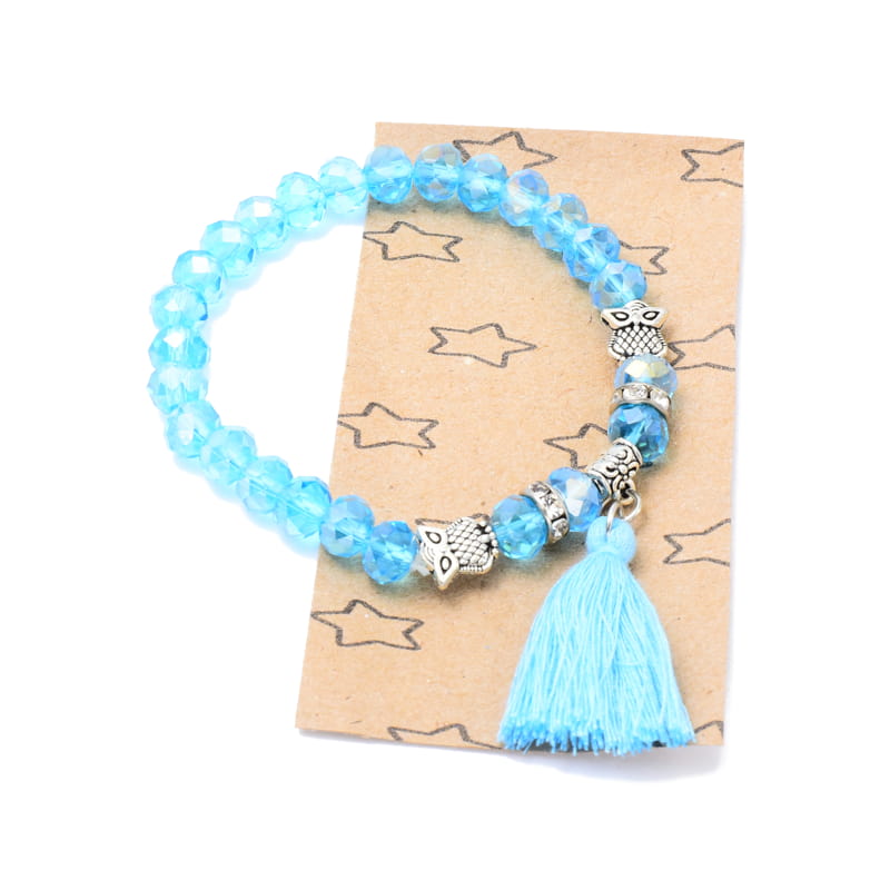 Pulsera de cristales azul cielo fashion con figura metalica