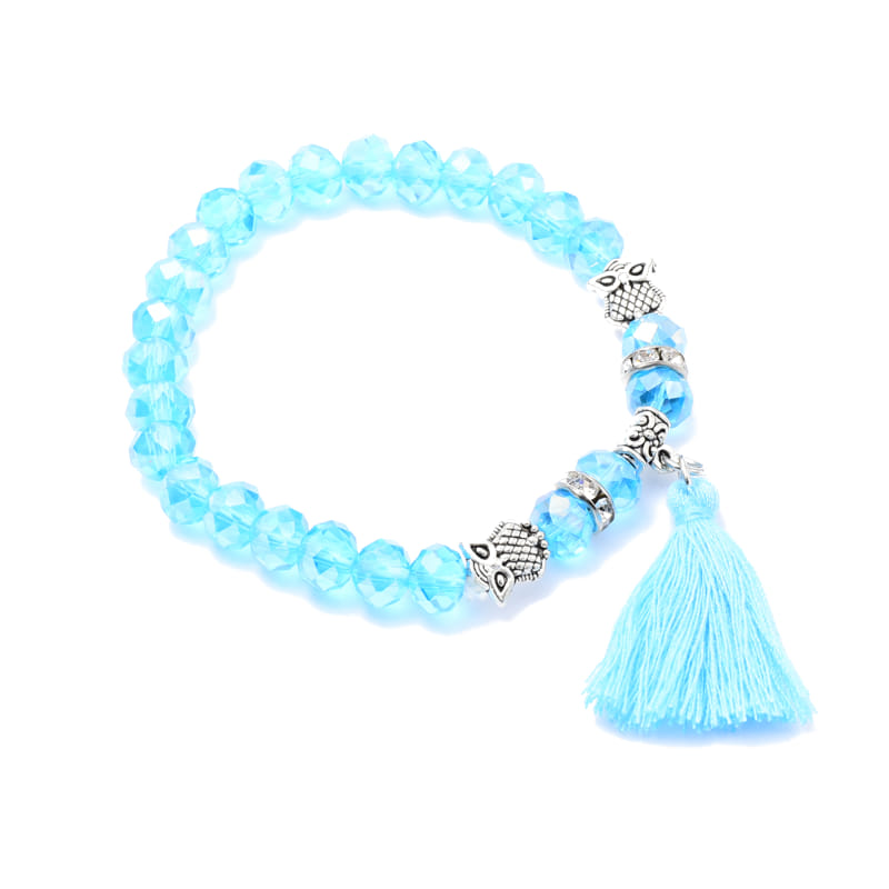 Pulsera de cristales azul cielo fashion con figura metalica