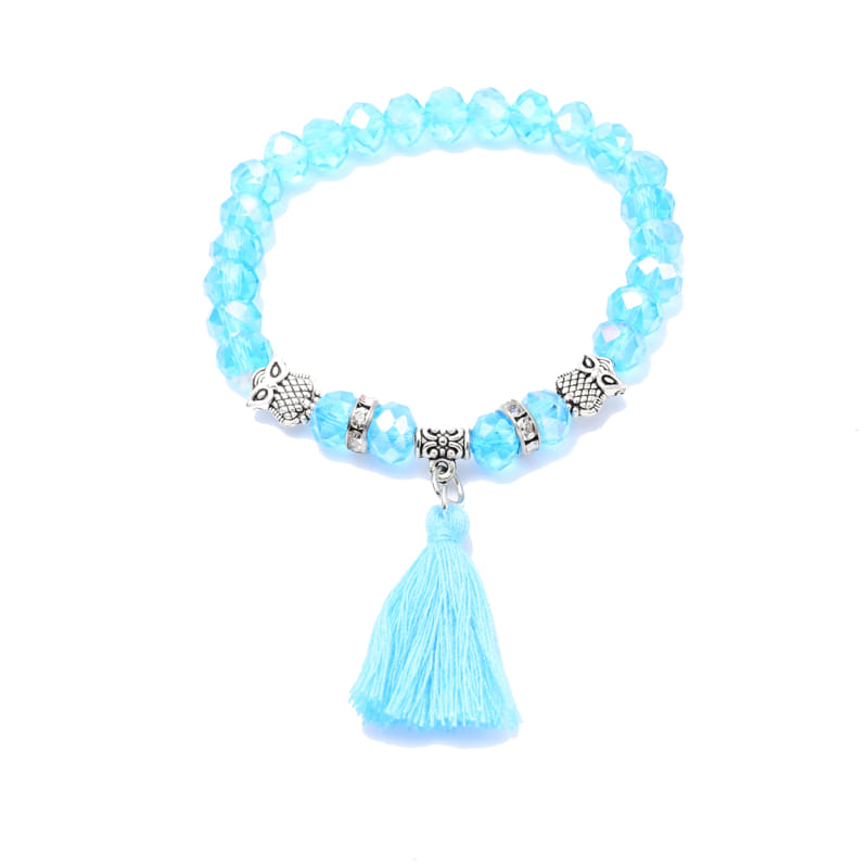 Pulsera de cristales azul cielo fashion con figura metalica
