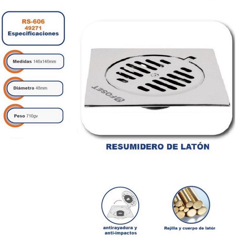 Resumidero Cuadrado 6' X 6' Laton Foset 49271 Coladera 