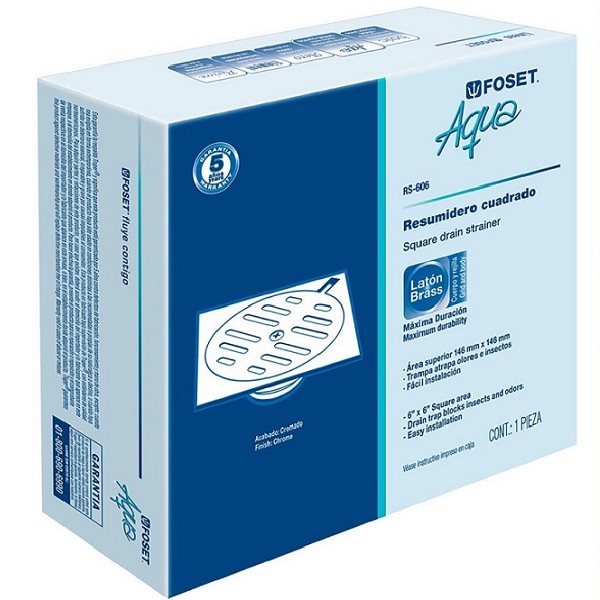 Resumidero Cuadrado 6' X 6' Laton Foset 49271 Coladera 