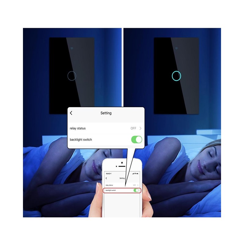 Apagador Inteligente Wifi Panel de Cristal Touch 1 Botón Compatible con Alexa y Google Home