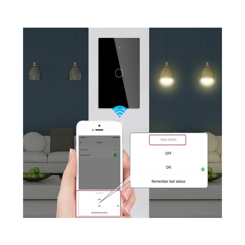 Apagador Inteligente Wifi Panel de Cristal Touch 1 Botón Compatible con Alexa y Google Home