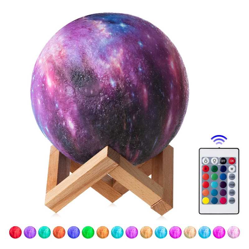 Lámpara 3d espacial 16 cm de Diámetro Luz Led 12 colores diferentes con Control Remoto y batería Recargable 