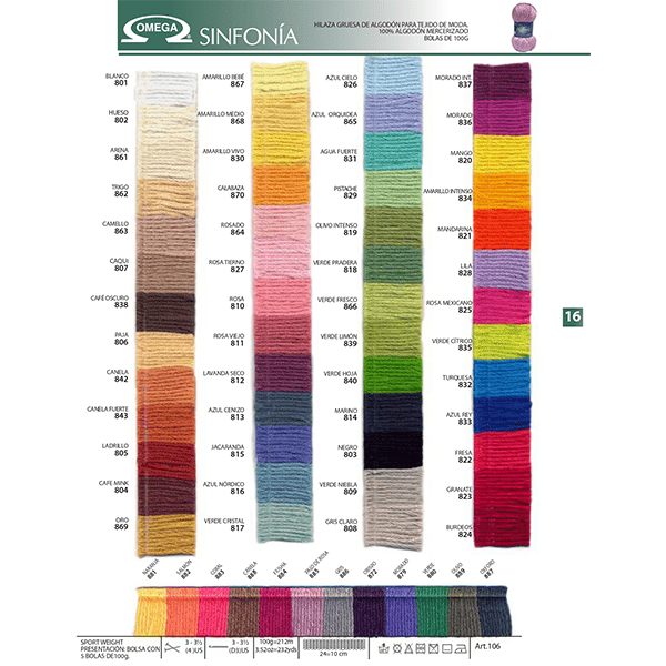 HILAZA SINFONIA 100% ALGODON MADEJA DE 100 GRAMOS FIUSHA