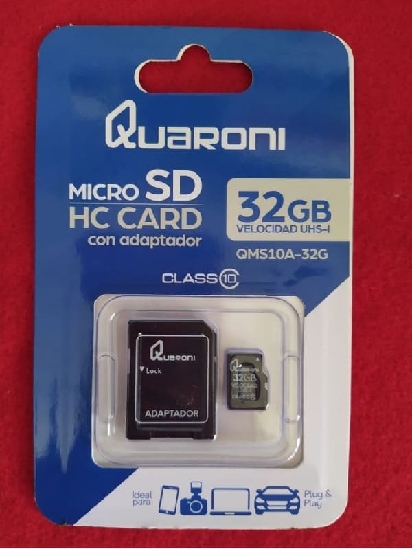MEMORIA MICRO SD/HC 32GB CLASE 10 ADAPTADOR CELULAR TABLETA PC LAP FOTOS VIDEOS APP JUEGOS CASA QMS10A-32G
