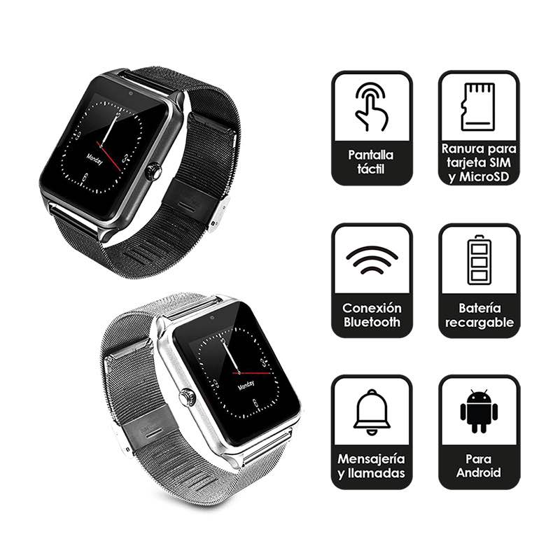 Smartwatch Reloj Inteligente Bluetooth con Ranura para Chip SIM y Micro SD, Android, Mod. Z60 Redlemon