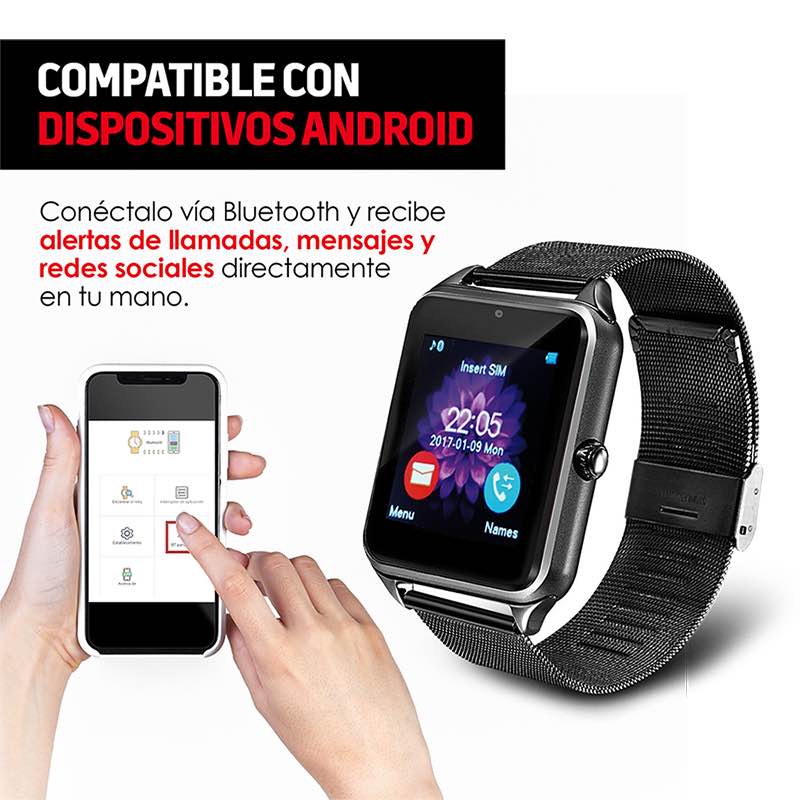 Smartwatch Reloj Inteligente Bluetooth con Ranura para Chip SIM y Micro SD, Android, Mod. Z60 Redlemon