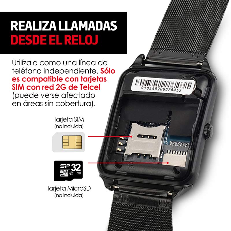 Smartwatch Reloj Inteligente Bluetooth con Ranura para Chip SIM y Micro SD, Android, Mod. Z60 Redlemon