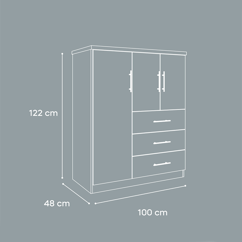 Comoda Ropero 100cm Madera Mallorca Chocolate 3 Cajones