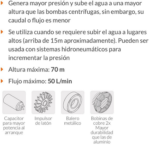 Bomba para Agua Eléctrica Periférica 1 Hp Truper Naranja max. Altura 70 m uso Agricola Casa BOAP-1