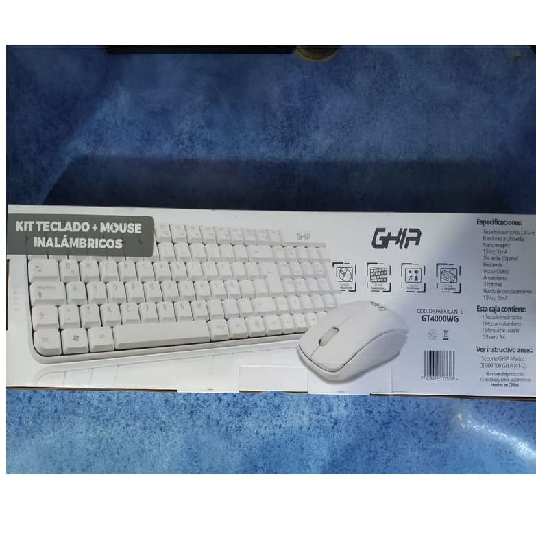 TECLADO MOUSE COMBO KIT INALAMBRICO BLANCO USB PC LAPTOP MULTIMEDIA ESCUELA OFICINA GT4000WG