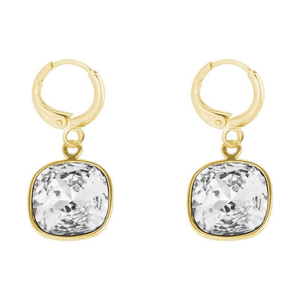 Arete para Mujer con Cristal Fino Europeo en forma de Cuadrado, Bañado en Oro 14k, Arete Elegante y Brillante, Aretes de Mujer de Moda, Joyería para Mujer de Moda, Regalo especial
