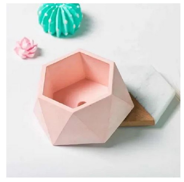 Molde Silicona Para Macetas Hexagonal Yeso Concreto Prisma