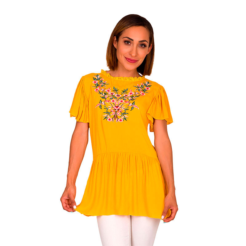 Top Smock Schiffy Moda Mujer Bordado Flores Asiáticas V-811