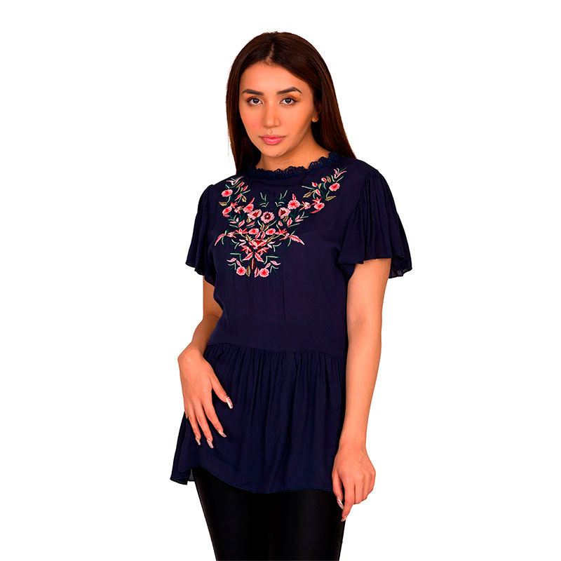 Top Smock Schiffy Moda Mujer Bordado Flores Asiáticas V-811