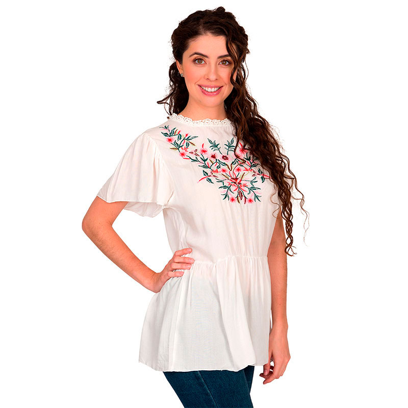 Top Smock Schiffy Moda Mujer Bordado Flores Asiáticas V-811