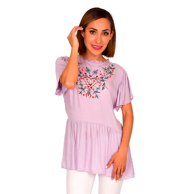 Top Smock Schiffy Moda Mujer Bordado Flores Asiáticas V-811