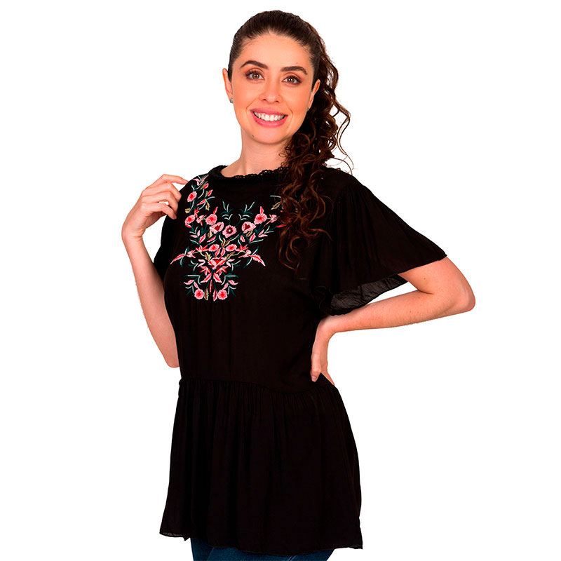 Top Smock Schiffy Moda Mujer Bordado Flores Asiáticas V-811