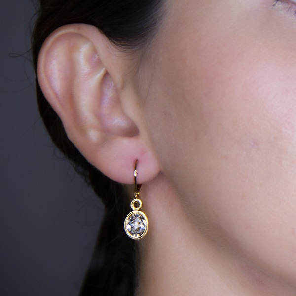 Arete para Mujer con Cristal Fino Europeo en forma de Oval Mini, Bañado en Oro 14k, Arete Elegante y Brillante, Aretes de Mujer de Moda, Joyería para Mujer de Moda, Regalo especial