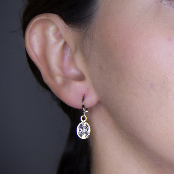 Arete para Mujer con Cristal Fino Europeo en forma de Oval Mini, Bañado en Rodio, Arete Elegante y Brillante, Aretes de Mujer de Moda, Joyería para Mujer de Moda, Regalo especial