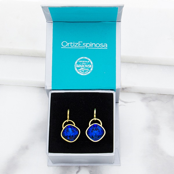 Arete para Mujer con Cristal Fino Europeo en forma de Rombo, Bañado en Oro 14k, Arete Elegante y Brillante, Aretes de Mujer de Moda, Joyería para Mujer de Moda, Regalo especial