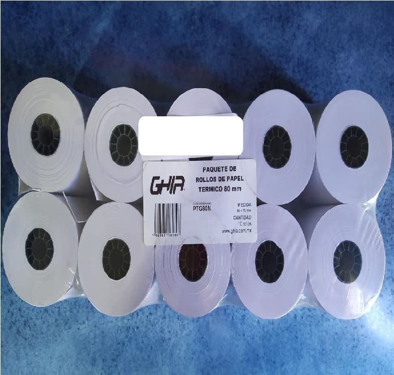 PAQUETE ROLLO PAPEL TERMICO 80X70 MM 10 PIEZAS IMPRESORAS 80MM REACCION NEGRO PUNTO DE VENTA TICKET PTG80N
