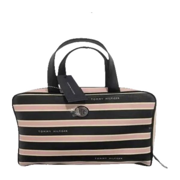  Cosmetiquera Tommy Hilfiger Plegable Diseño Rayas Rosa Negro