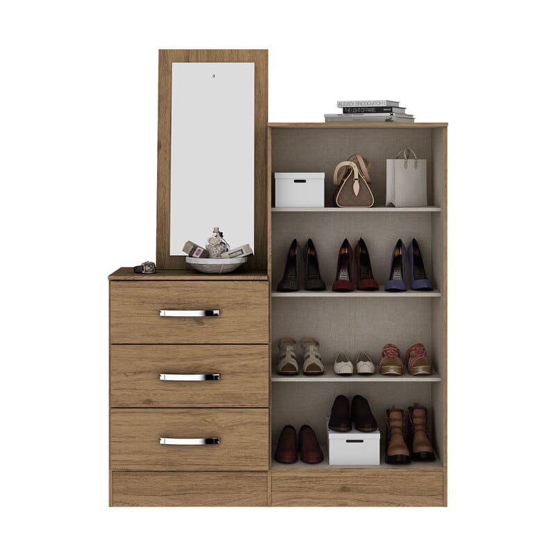 Cómoda Cajonera Tocador Multiusos con Espejo color Rústico