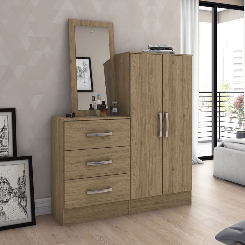 Cómoda Cajonera Tocador Multiusos con Espejo color Rústico