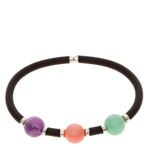 Pulsera Caucho Chocolate con Amatista Coral y Turquesa