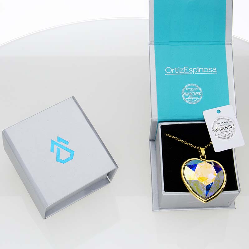 Collar para Mujer con Cristal Fino Europeo en forma de Corazón, Bañado en Oro 14k- Collar Elegante y Brillante-Collares de Mujer de Moda- Joyería para Mujer de Moda- Regalo especial