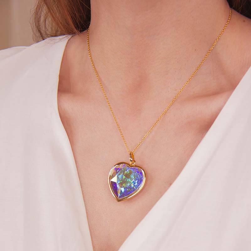 Collar para Mujer con Cristal Fino Europeo en forma de Corazón, Bañado en Oro 14k- Collar Elegante y Brillante-Collares de Mujer de Moda- Joyería para Mujer de Moda- Regalo especial