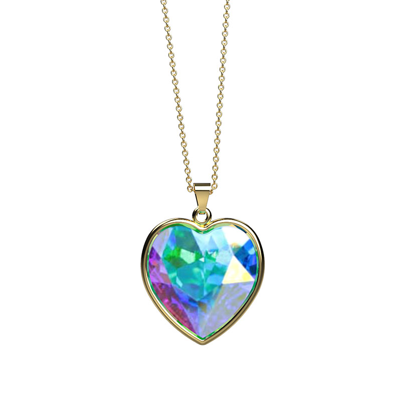 Collar para Mujer con Cristal Fino Europeo en forma de Corazón, Bañado en Oro 14k- Collar Elegante y Brillante-Collares de Mujer de Moda- Joyería para Mujer de Moda- Regalo especial