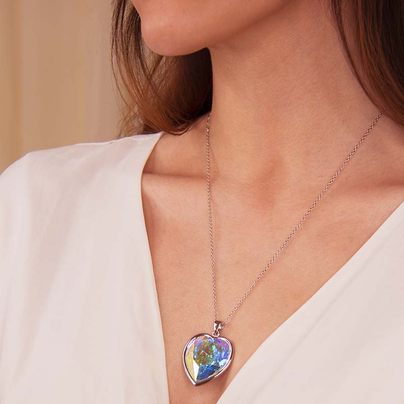 Collar para Mujer con Cristal Fino Europeo en forma de Corazón, Bañado en Oro 14k- Collar Elegante y Brillante-Collares de Mujer de Moda- Joyería para Mujer de Moda- Regalo especial