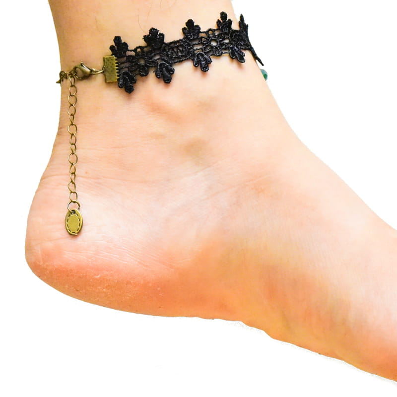 Pulsera Negra Con Flores Verdes Para Pie