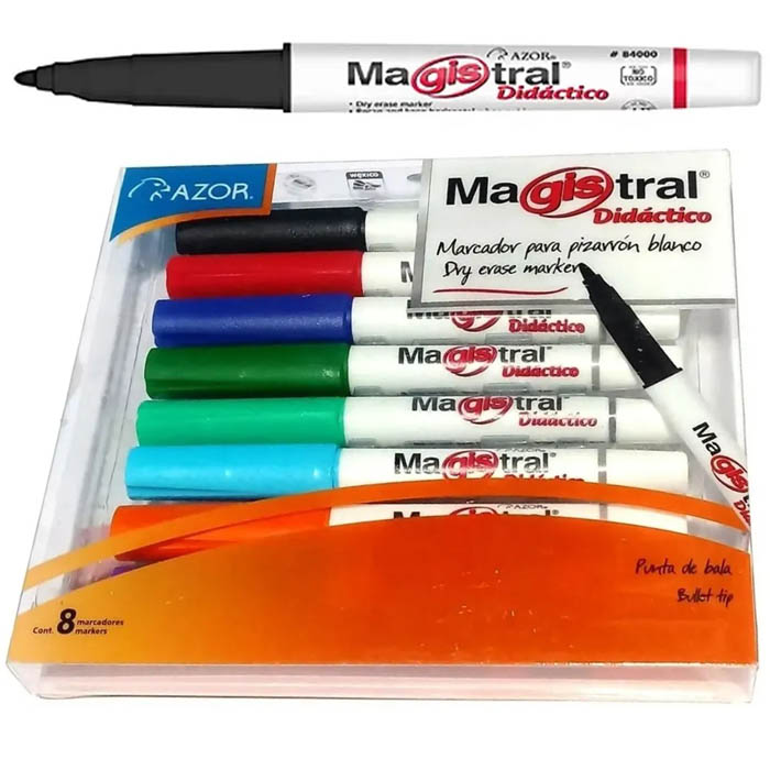 8 Marcadores Pizarron Blanco Magistral Didactico Delgados 