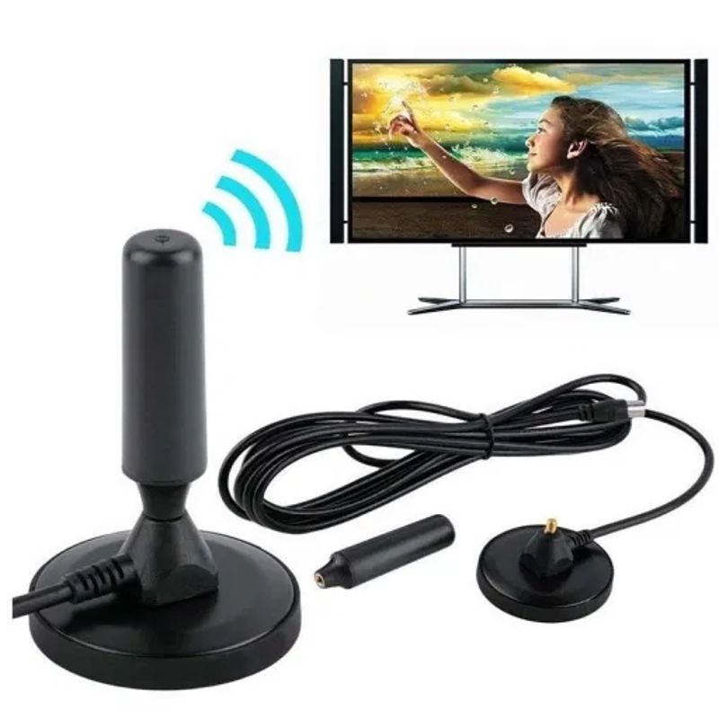 ANTENA HD PARA TV, TELEVISION DIGITAL, BASE MAGNETICA, NEGRA