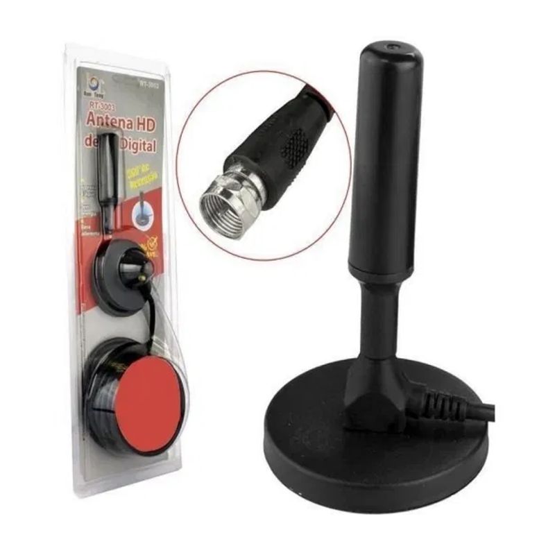 ANTENA HD PARA TV, TELEVISION DIGITAL, BASE MAGNETICA, NEGRA
