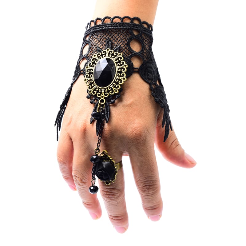 Pulsera Retro Gotica Color Negro Con Anillo Ajustable Unisex